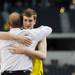 Michigan senior Matt Vogrich hugs head coach John Beilein on his way to the bench after hitting a three-pointer in the last seconds of the Wolverines 79-59 win over Florida to win the NCAA South Regional Championship and advance to the Final Four at Cowboys Stadium on Sunday, March 31, 2013. Melanie Maxwell I AnnArbor.com